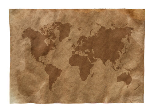 Fototapete - World map on old brown grunge paper	