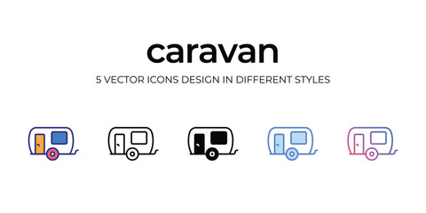 Sticker - caravan Icon Design in Five style with Editable Stroke. Line, Solid, Flat Line, Duo Tone Color, and Color Gradient Line. Suitable for Web Page, Mobile App, UI, UX and GUI design.