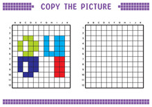 Copy The Picture, Complete The Grid Image. Educational Worksheets Drawing With Squares, Coloring Cell Areas. Preschool Activities, Children's Games. Cartoon Vector Illustration, Pixel Art. Number 84.