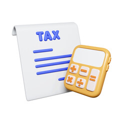 3D tax payment calculation , tax and calculator icon isolated on white background. 3d rendering illustration. Clipping path.