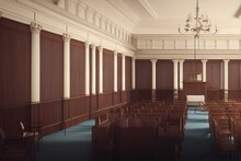 View Of Crown Court Room Inside St Georges Hall, Liverpool, UK. Generative AI