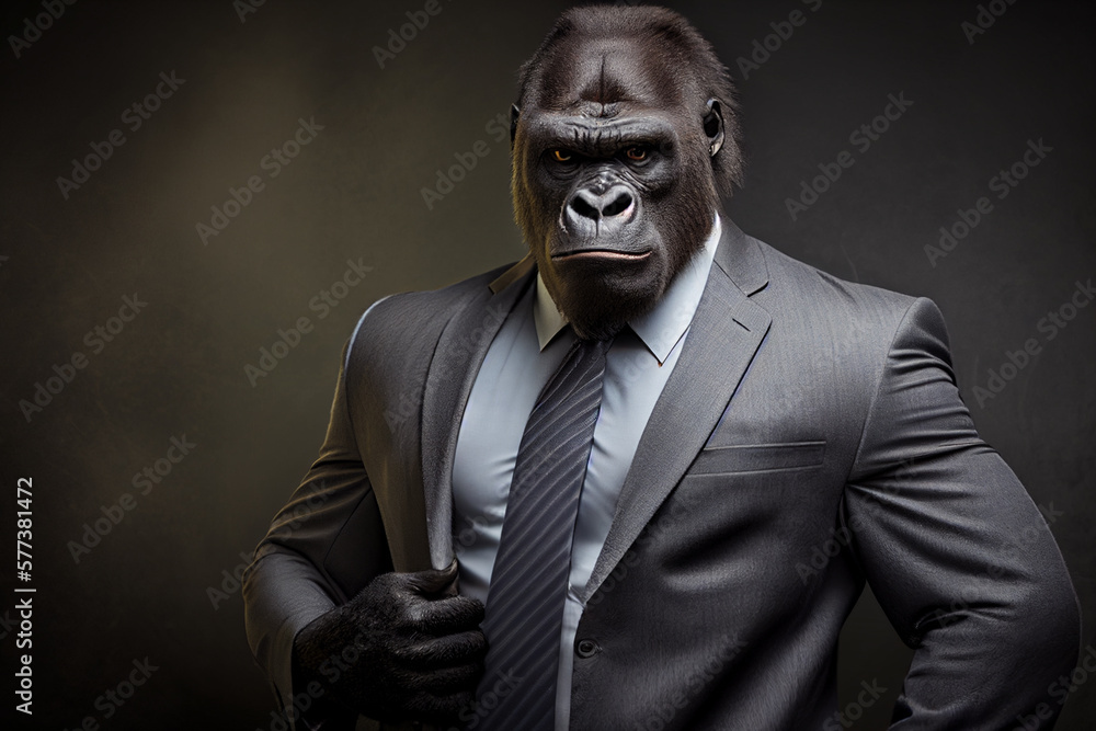 portrait of a gorilla in a business suit, a Gorilla dressed in a