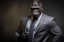 Portrait Of A Gorilla In A Business Suit, A Gorilla Dressed In A Formal Business Suit,director Of The Company, Generative AI