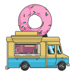 Canvas Print - Donuts truck cafe label colorful