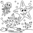 Funny star fish cartoon characters vector illustration. For kids coloring book.
