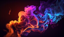 Abstract Colorful Smoke On Dark Background. Fantasy Fractal Texture. Digital Art. Generative AI