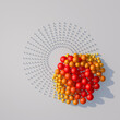 Red, orange. yellow balls and white particles. Abstract illustration, 3d render.