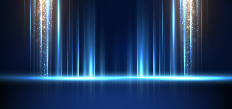 abstract technology futuristic light blue stripe vertical lines light on blue background with gold l