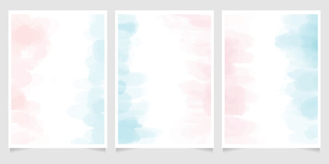 Wall Mural - abstract loose blue and pink watercolor background for wedding invitation card template layout 5x7 vertical