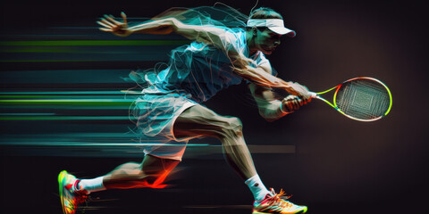 Wall Mural - Tennis player in mid action Motion blur. Generative ai