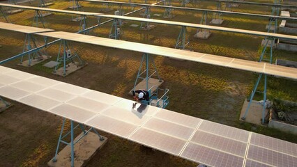 Wall Mural - Solar panels in solar power station at solar cell farm, Green energy from sun