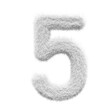 white number 5 Fur 3D element render, Typography fluffy style