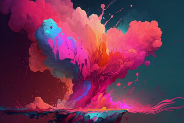 Sticker - Lovely Cute neon watercolor wallpaper Generative AI