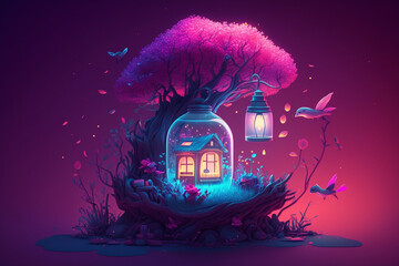 Wall Mural - Lovely Cute neon surrealism wallpaper Generative AI