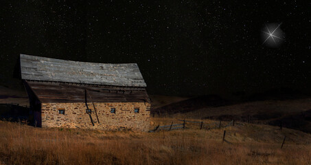 Wall Mural - something in the sky bright over an old barn