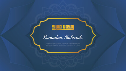 Wall Mural - Paper cut style dark blue ramadan greeting background