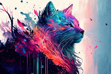 Canvas Print - Lovely Cute neon watercolor wallpaper Generative AI