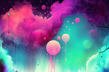 Sticker - Lovely Cute neon watercolor wallpaper Generative AI