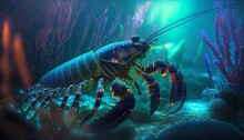 Lobster In Colorful Underwater World Created With Generative Ai Technology
