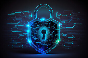 Wall Mural - Cyber security concept. Lock symbol and protection of private information and data, Firewall from hacker attack generative AI