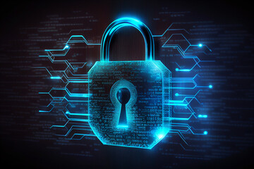 Wall Mural - Cyber security concept. Lock symbol and protection of private information and data, Firewall from hacker attack generative AI