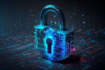 Wall Mural - Cyber security concept. Lock symbol and protection of private information and data, Firewall from hacker attack generative AI