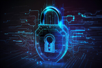 Wall Mural - Cyber security concept. Lock symbol and protection of private information and data, Firewall from hacker attack generative AI