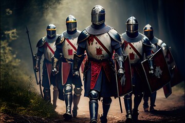 Wall Mural - Medieval formidable knights prepare for historical battle. A historical medieval concept. Generative AI Art.