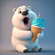 Cute Polar Bear Indulges In Ice Cream Delight In Pixar-esque Scene