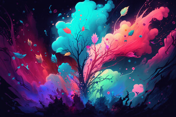 Canvas Print - Lovely Cute neon watercolor wallpaper Generative AI