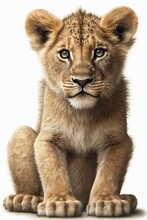Full Body Realistic Lion Cub On Black And White Background Generative AI