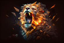 Abstract Colorful Polygon Lion Roaring Fierce, On Fire. Fantasy Illustration Perfect For Books, Designs, Posters.
Generative AI.