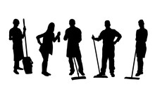 Set Of Silhouettes Of Housekeeping Maid Service Vector Design