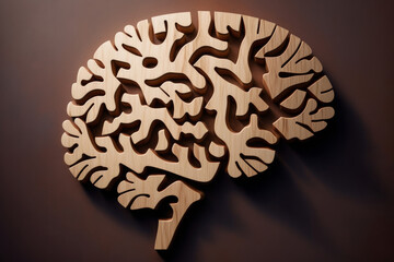 Wall Mural - Brain shape made from wooden block shapes. Generative ai