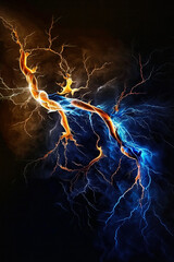 Wall Mural - glowing multicolored lightning in the dark sky