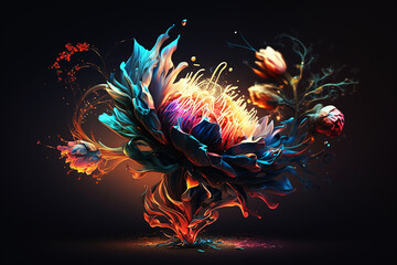 Wall Mural - illustration of abstract colorful flower on black background
