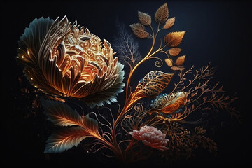 Wall Mural - illustration of abstract colorful flower on black background