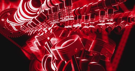 Leinwandbilder - High tech V8 engine with valves, pistons and crankshaft. Perfect Loop. Camera moving around. 