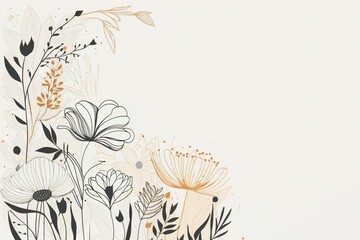 Drawing of flowers over white background with copy space for text or advertisement. Generative AI illustration