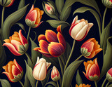 Fototapeta Tulipany - Colorful oil painting, made in the old style flowers on a dark background, illustration