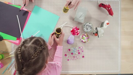 Wall Mural - Flat lay. Kids papercraft. Making paper bugs out of the empty toilet paper rolls and construction paper.