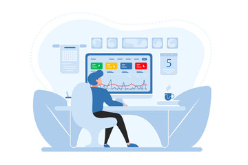 Vector flat illustration of an office worker working at a computer.