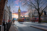 Fototapeta Londyn - Big Ben and Houses of Parliament in London, UK. Colorful sunrise