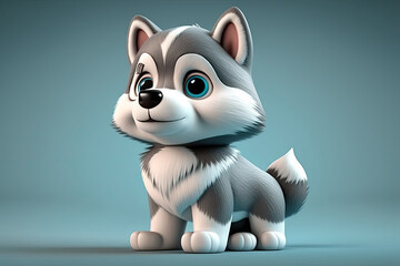 Cute 3d Cartoon Husky Dog, generative AI