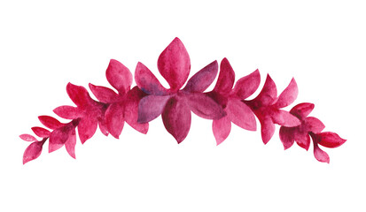 Viva magenta watercolor set. Flower diadem for a dress on a white background