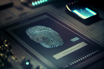 Biometric security concept fingerprint security. Created with Generative AI technology