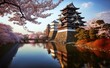 Cherry blossoms at the Hirosaki Castle Park in Hirosaki, Aomori, Japan, Generative AI