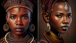 Retrato de una mujer joven de una tribu africana nómada. generado con IA.
