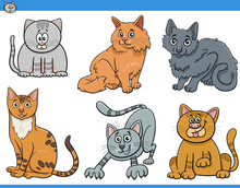 Cartoon Cats And Kittens Comic Characters Set