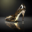 Black and gold women's patterned high heel shoes. AI generated